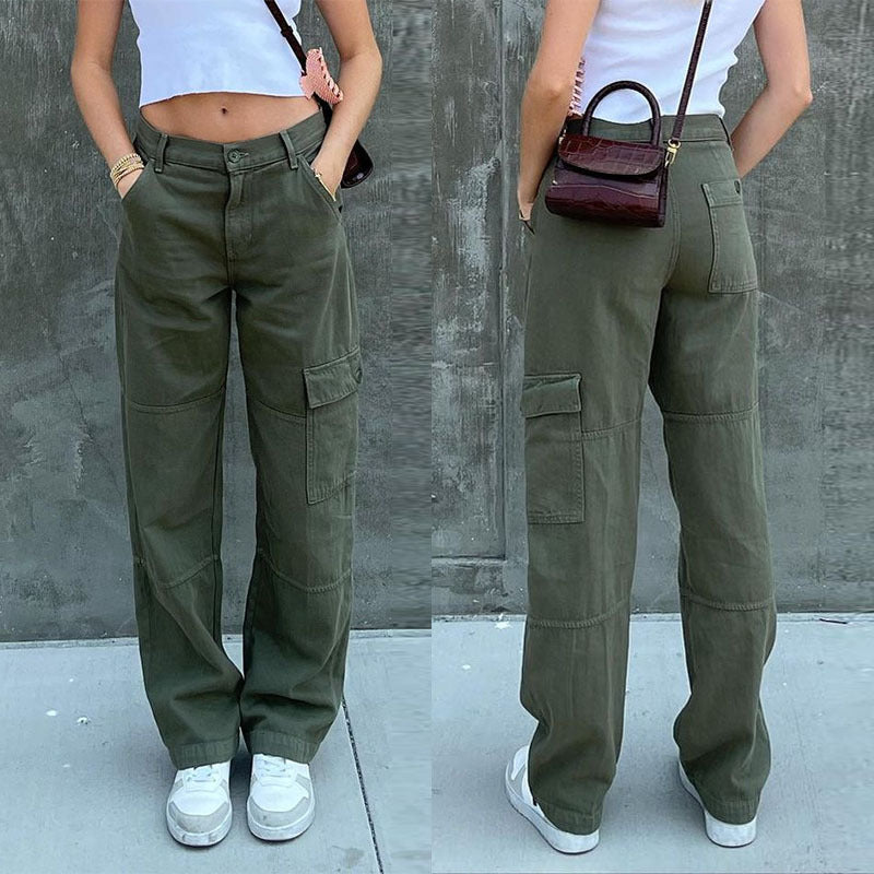 Ladies High-Waisted Relaxed Cargo Pants with Wide Leg and Knee Pleats Amarae