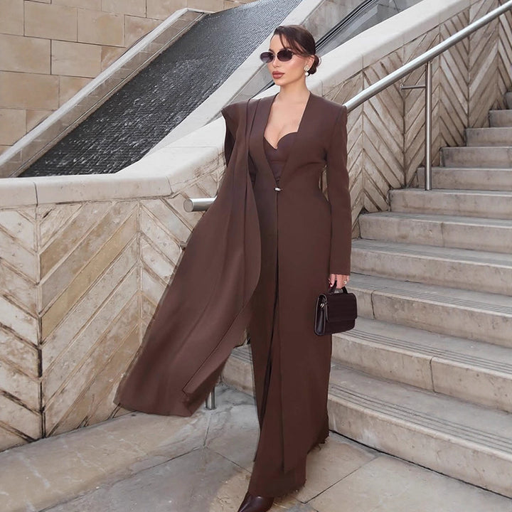 Women Elegant Coat Dress with Cape Shoulder and Tailored Silhouette Amarae