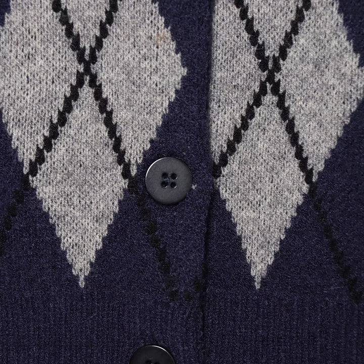 Women's argyle knit cardigan with shirt collar and full button placket Amarae