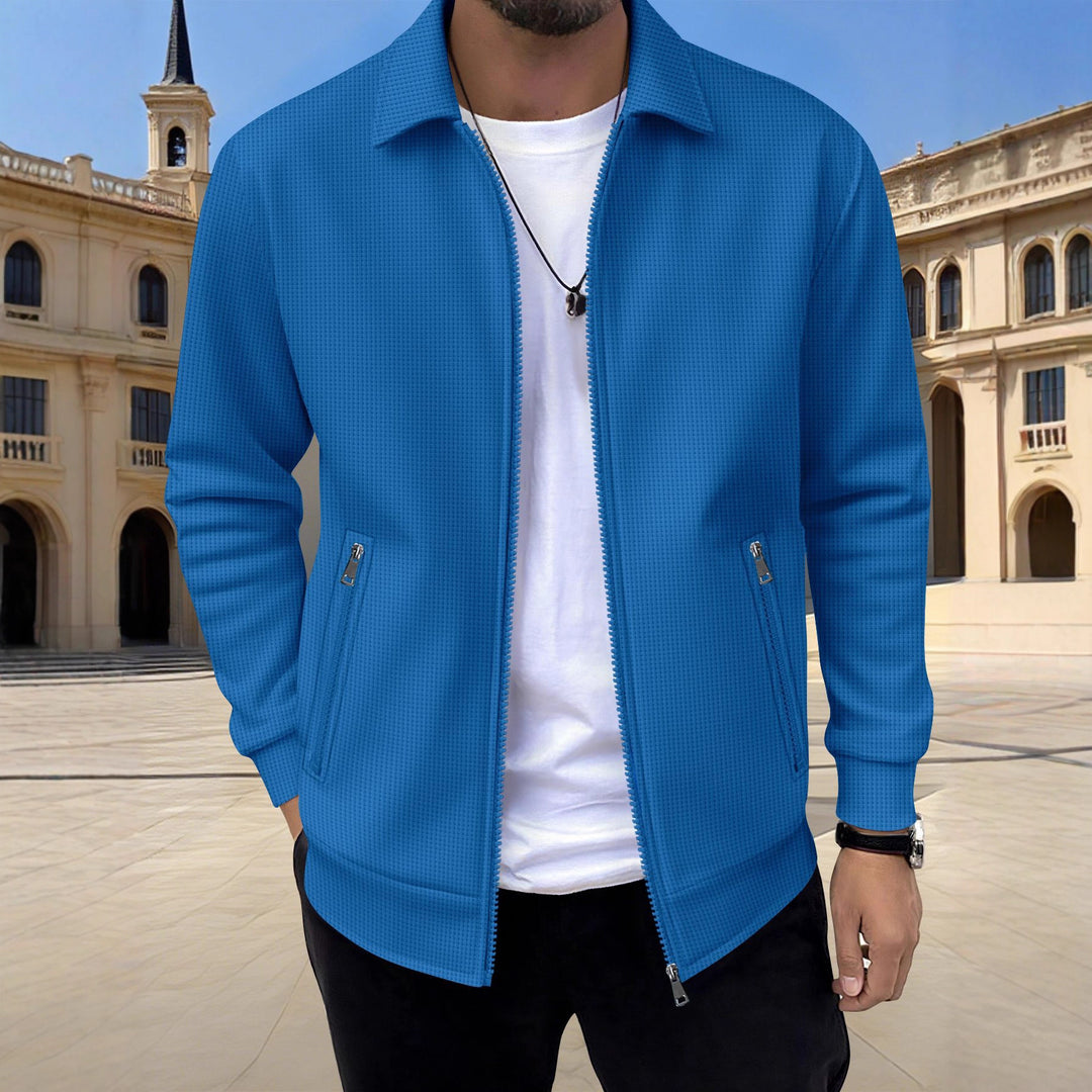 Fashionable casual men's leisure jacket with relaxed fit and practical zippered pockets Lune London