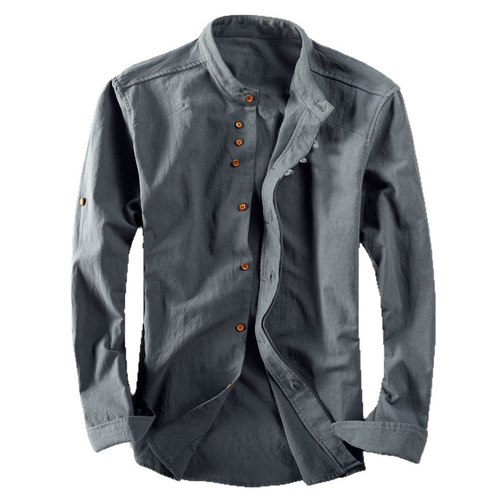 Men's Stand Collar Shirt with Hidden Button Placket and Modern Details Amarae