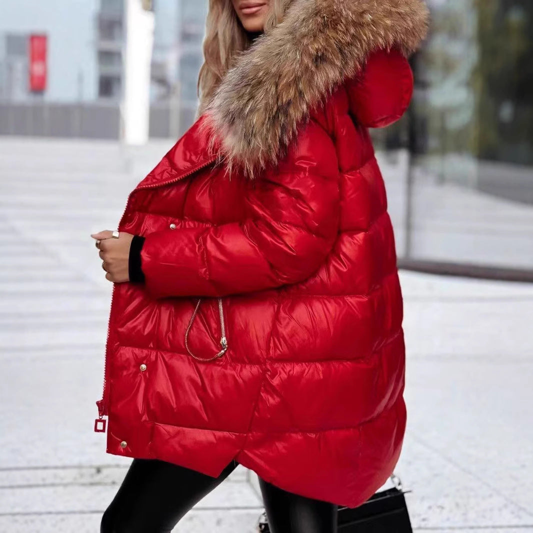 Women's Winter Down Jacket with Detachable Hood and Luxurious Fur Collar Lune London