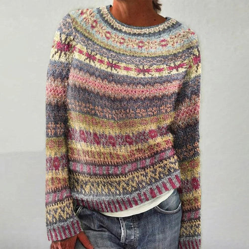 Pull tricoté confortable pour femmes avec un motif coloré et une coupe décontractée Chic & Stil
