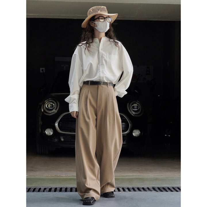Women's High-Waisted Pleated Cuff Pants in Oversized Cut Amarae