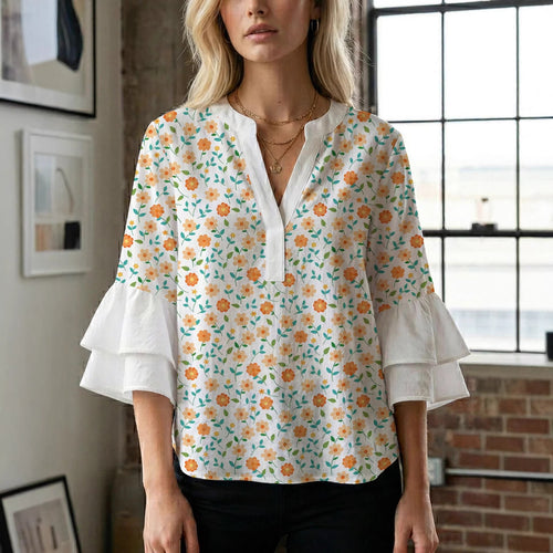 Women's blouse shirt with voluminous sleeves and creative print design Amarae