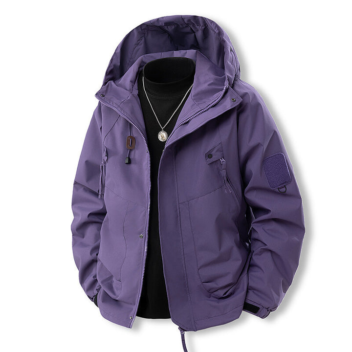 Functional outdoor jacket for men with adjustable hood and breathable properties Lune London