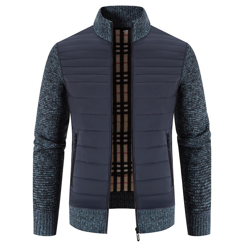 Quilted jacket for men with modern knit sleeves and a high collar Lune London