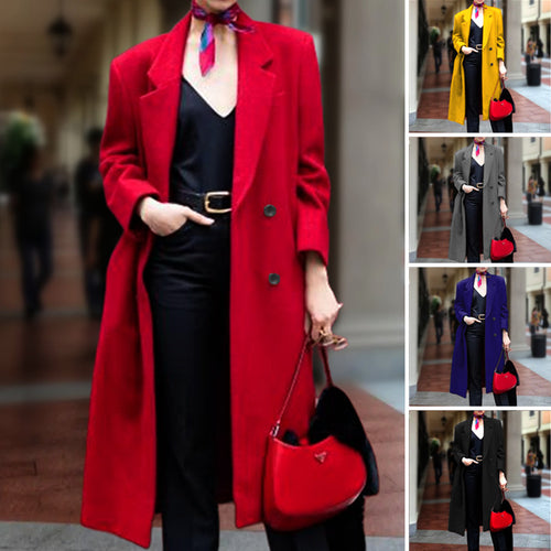 Elegant long coat for women with double-breasted buttons and generous cut Amarae