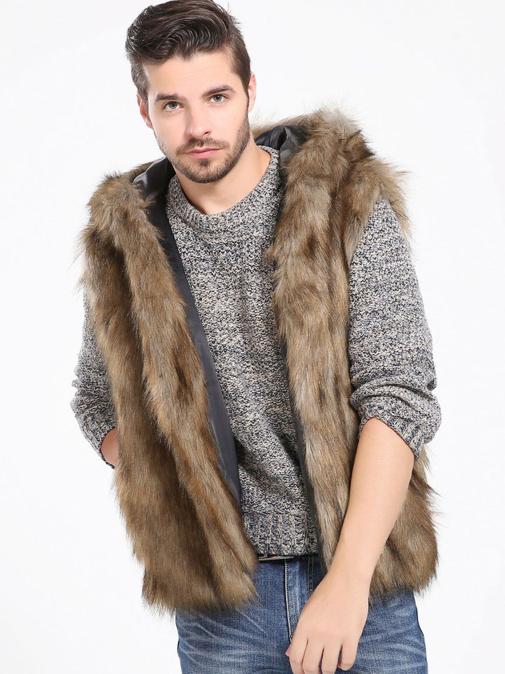 Men's fleece jacket with luxurious faux fur and hood Lune London