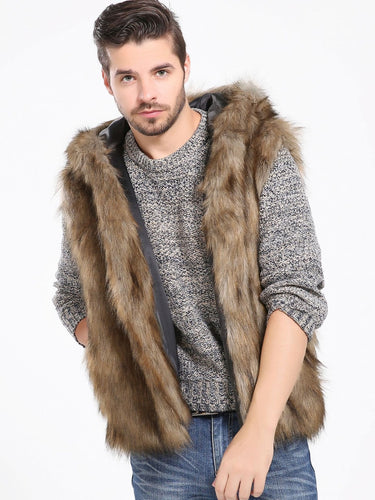 Men's fleece jacket with luxurious faux fur and hood Amarae