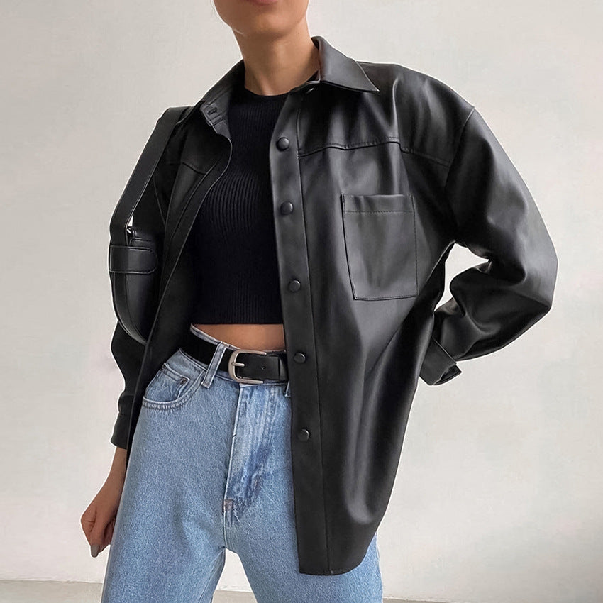 Shirt jacket in faux leather for women Lune London