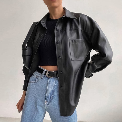 Shirt jacket in faux leather for women Amarae