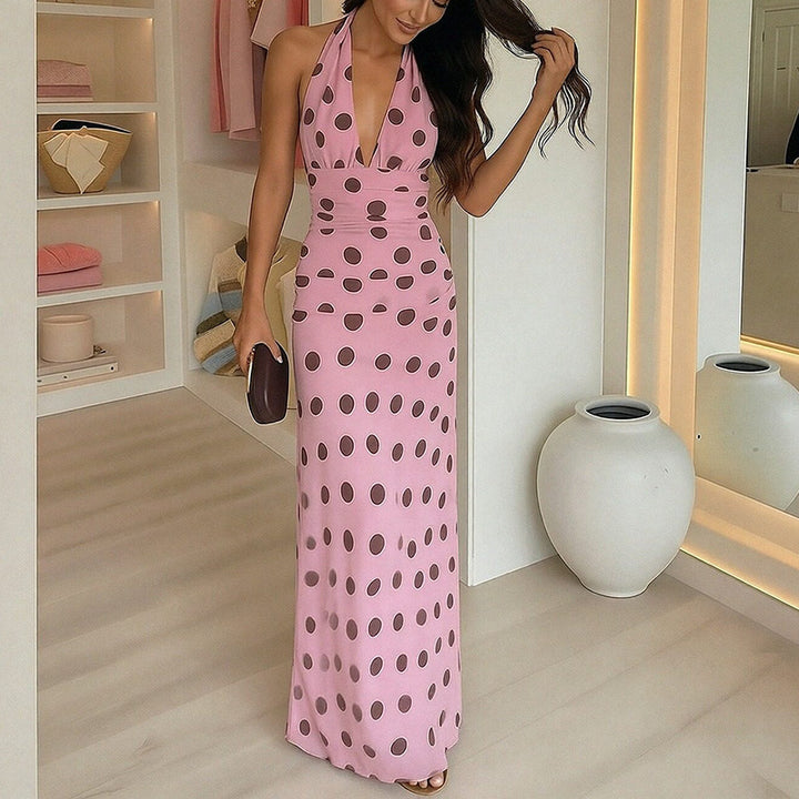 Robe maxi femme avec col halter et motif pois ludique Chic & Stil