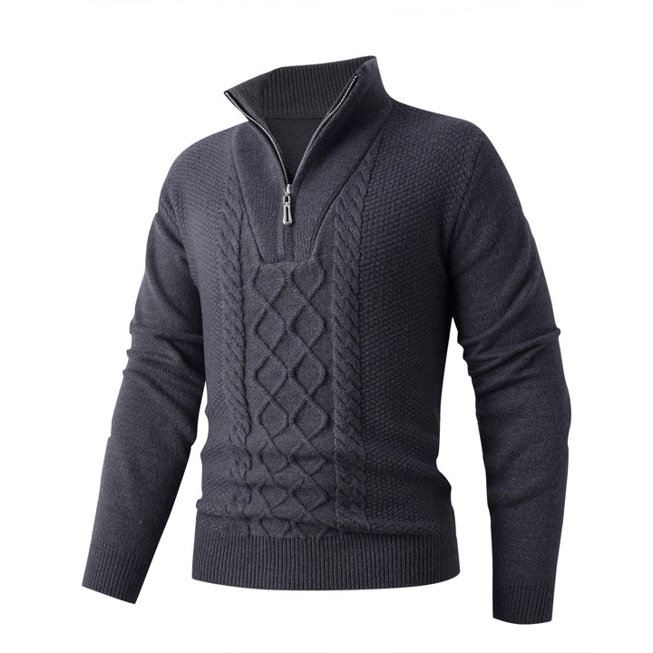 Men's Elegant Knit Sweater with High Collar and Zip Lune London