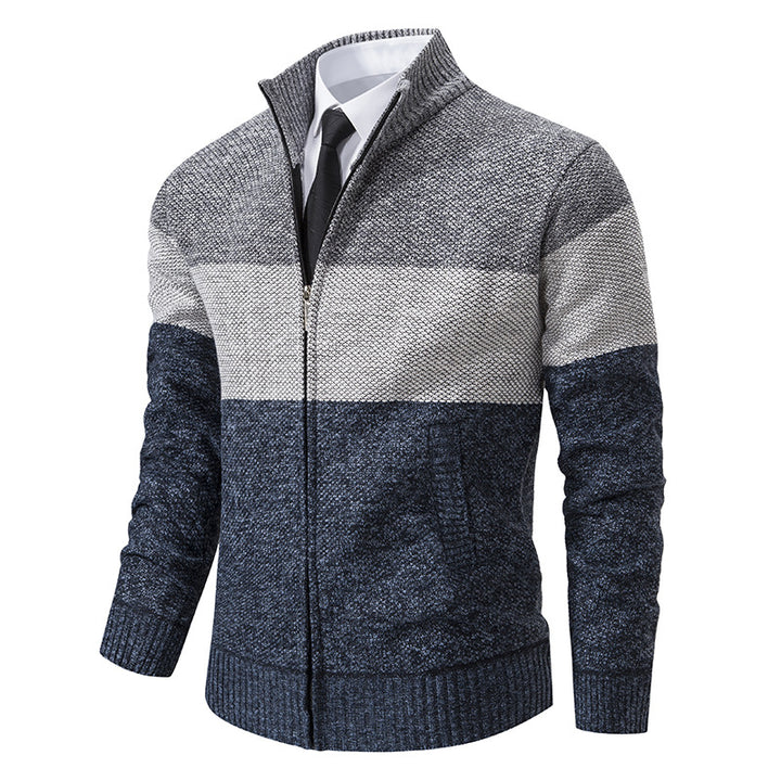 Trendy knit jacket for men with stand-up collar and modern zipper Lune London