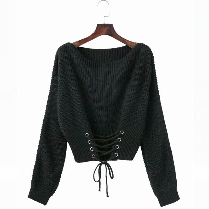 Women's sweater with a deep back neckline and decorative lace details Lune London