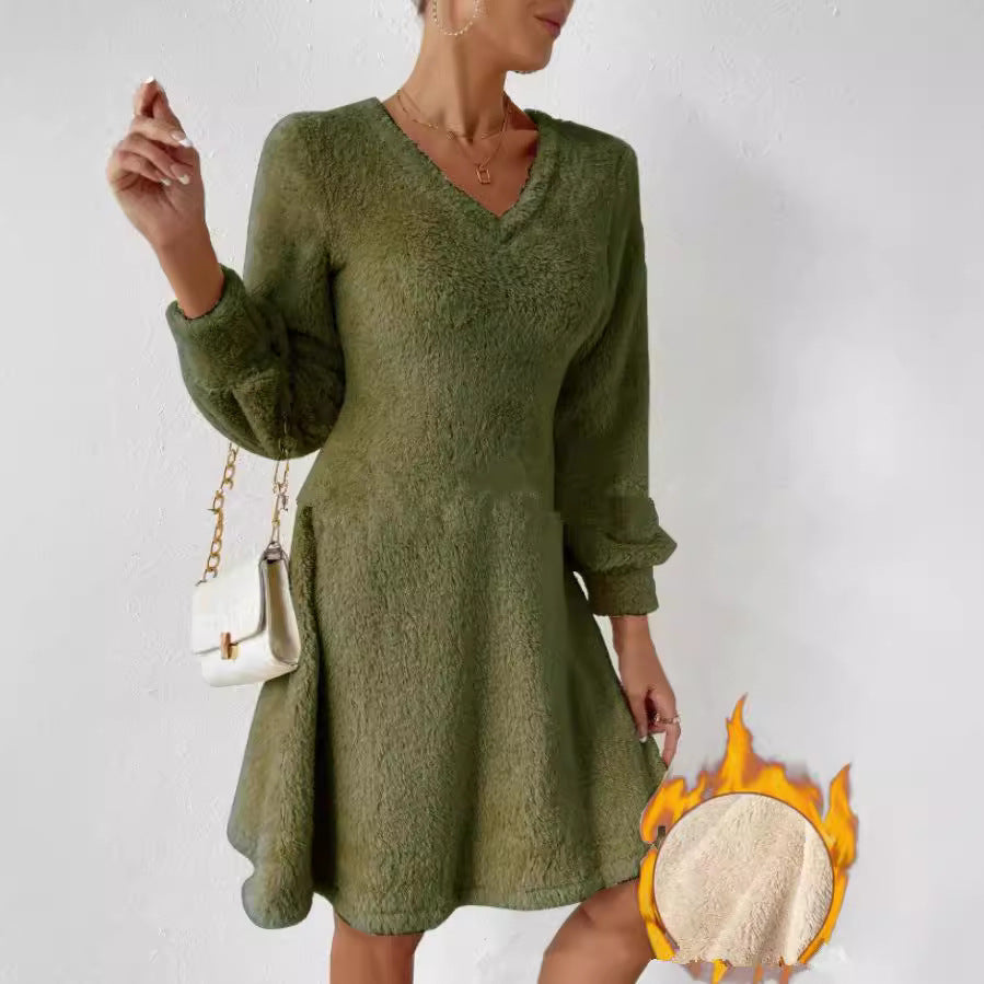 Ladies Soft V Neck Dress with Long Sleeves Lune London