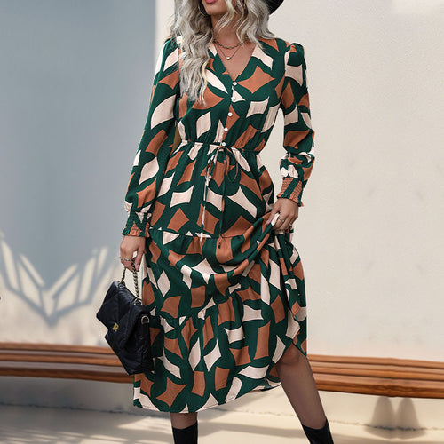 Maxi dress for women with voluminous skirt and refined tied belt Amarae