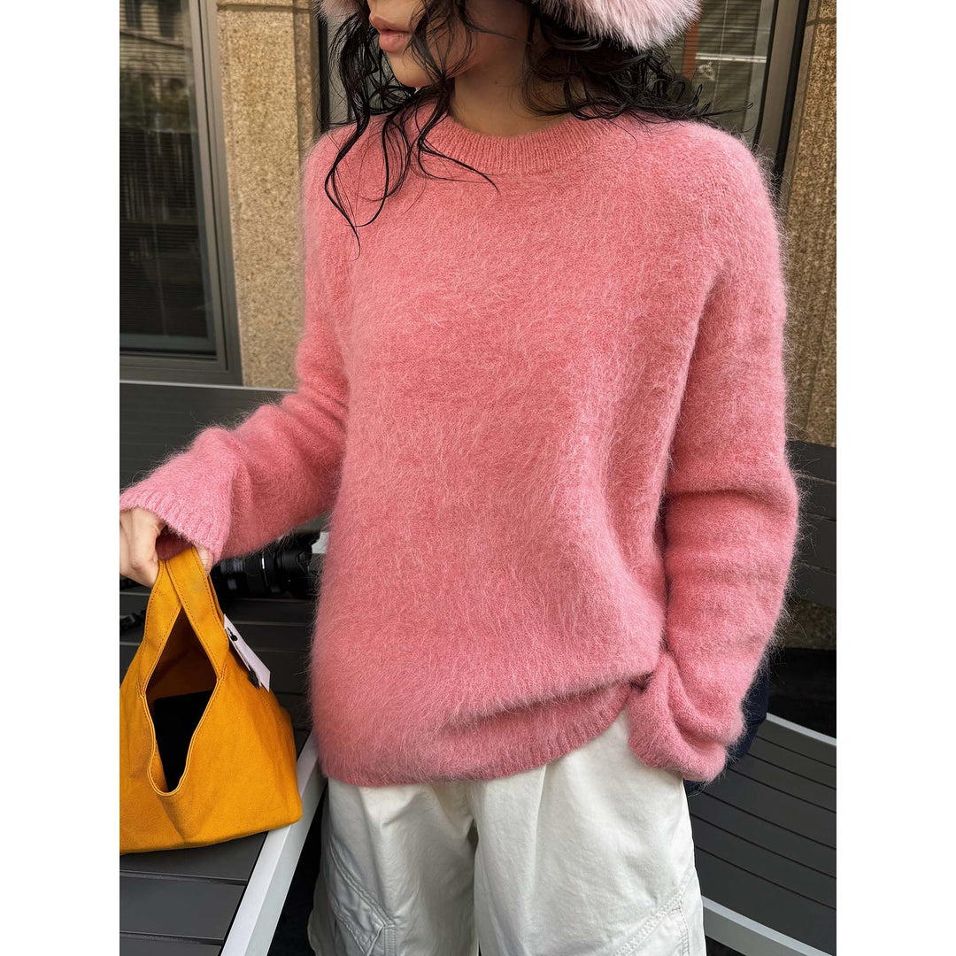 Women Fluffy Mohair-Mix Sweater with Loose Oversize Cut Amarae