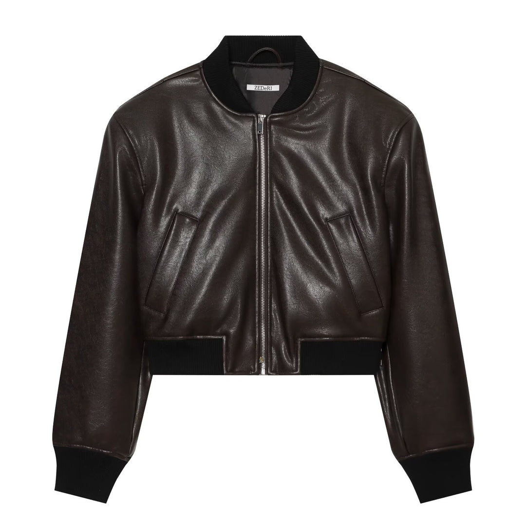 Men's leather-look bomber jacket in cropped style with ribbed cuffs Amarae