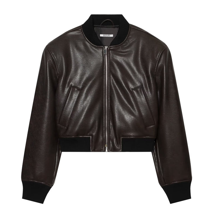 Men's leather-look bomber jacket in cropped style with ribbed cuffs Amarae