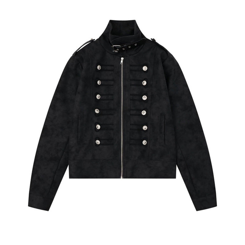 Women Military Inspired Short Jacket with Zipper, Decorative Button Plackets and Epaulettes Amarae
