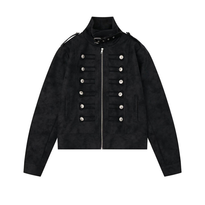 Women Military Inspired Short Jacket with Zipper, Decorative Button Plackets and Epaulettes Amarae