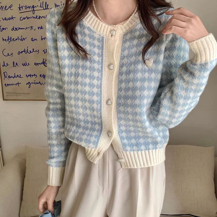 Ladies buttoned tartan knit pullovers Lune London