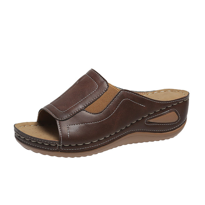 Ladies comfort open toe mules with arch support Lune London
