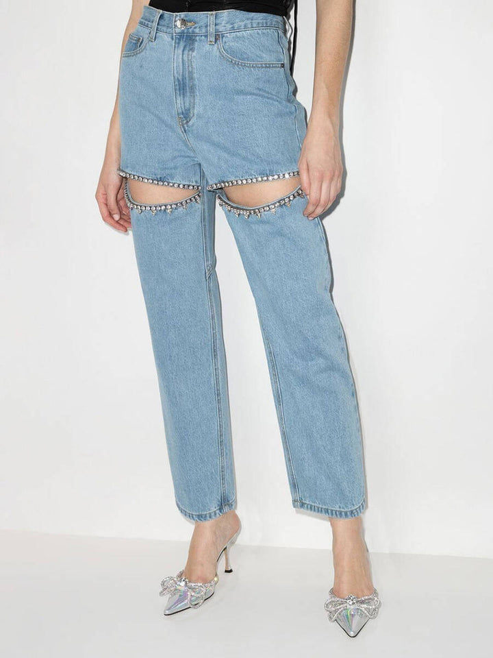 Designer distressed women's jeans with glitter applications Chic & Stil