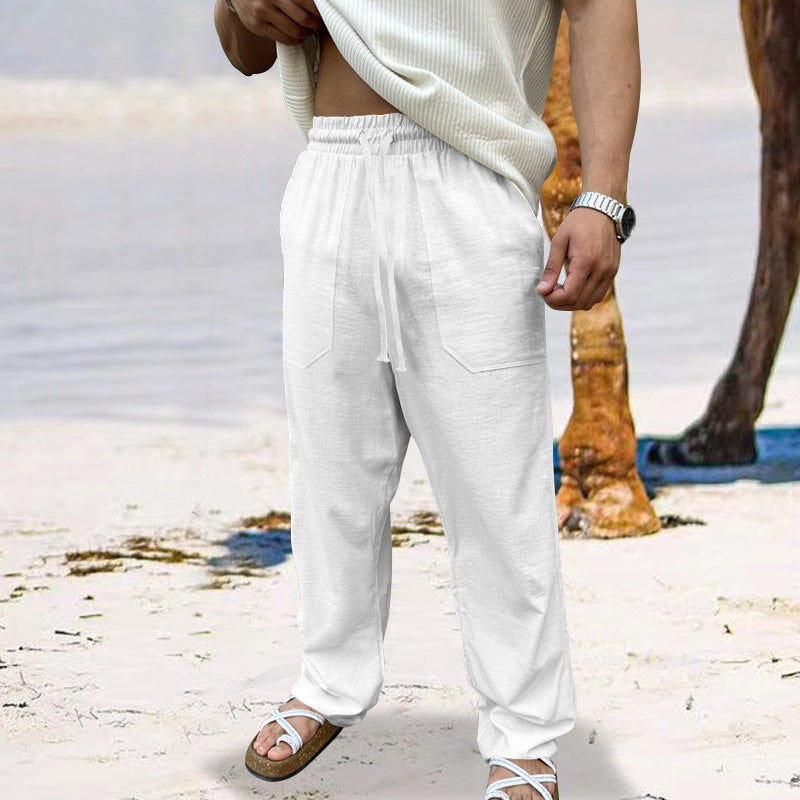 Men's linen cargo pants with elastic waist and practical side pockets Lune London