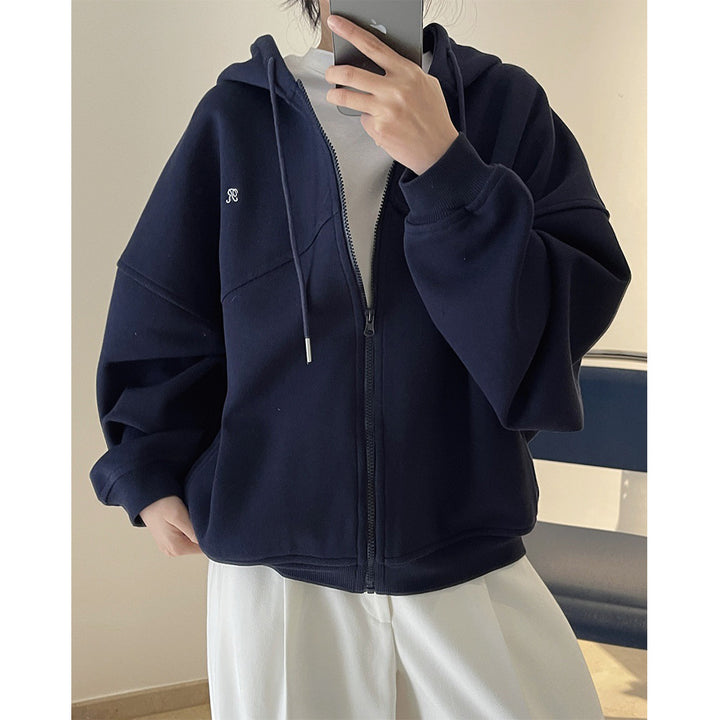 Women's Boxy-Oversize Hooded Sweat Jacket with Diagonal Seam Detail Amarae