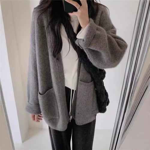 Cardigan en Tricot Douillet pour Femmes avec Décolleté en V Profond et Poches Plaquées