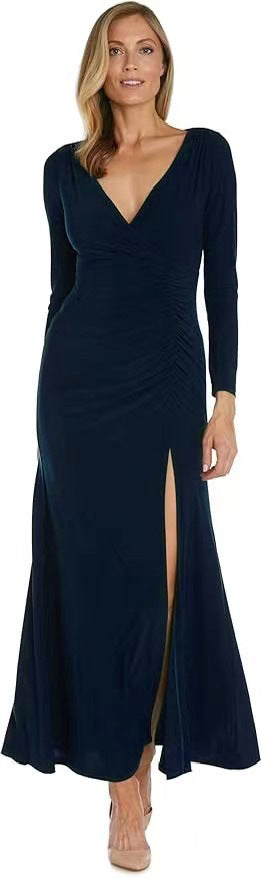 Elegant maxi dress for women with deep V-neckline and side slit Lune London