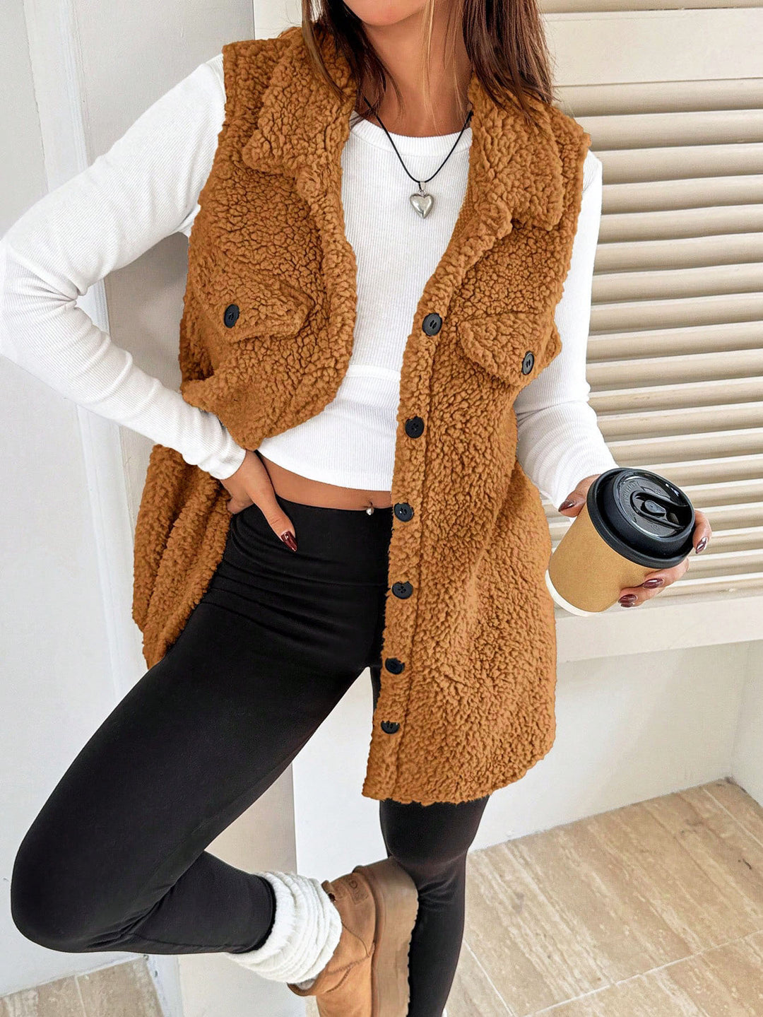 Ladies soft teddy fabric cardigan with practical pockets Lune London