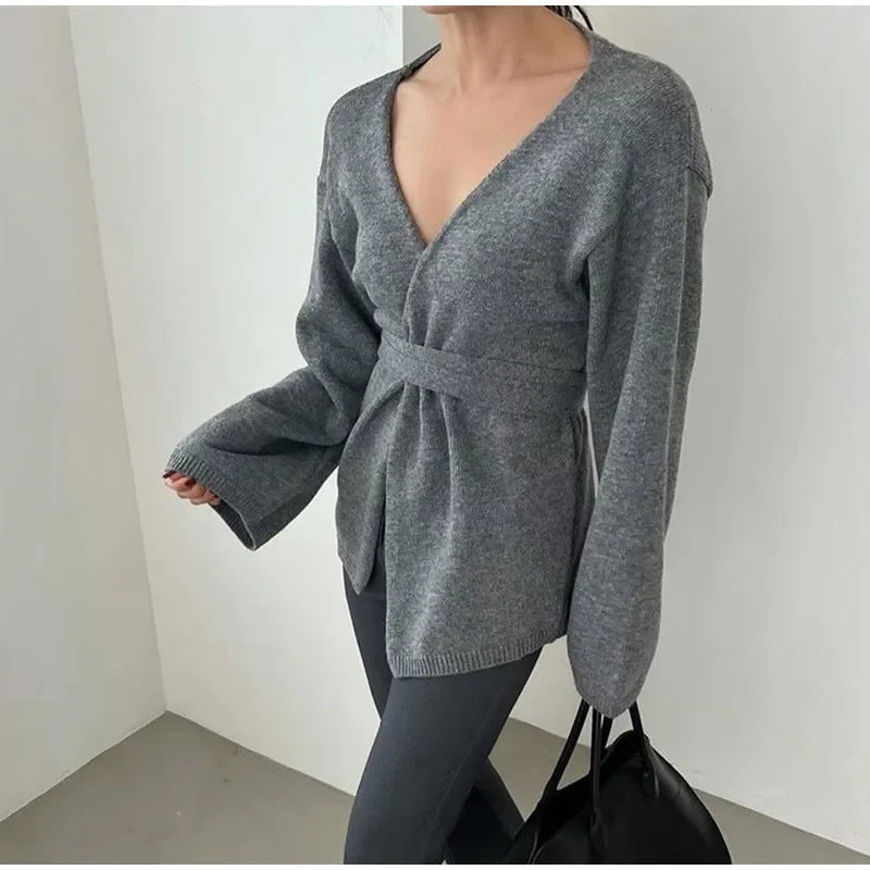 Women Elegant knit coat with wrap design Lune London