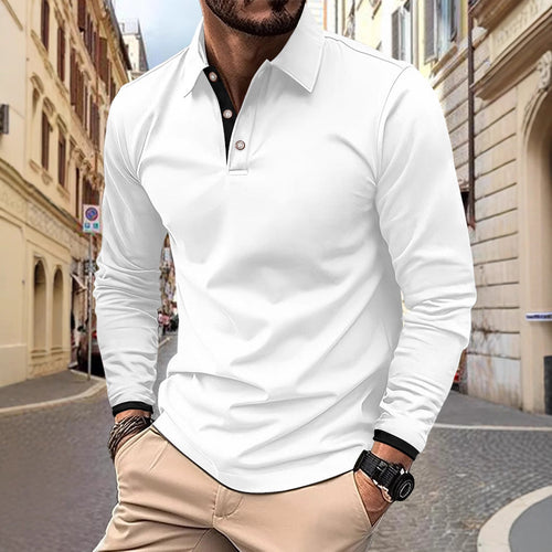 Men's Long Sleeve Polo Shirt with Stylish Collar and Elegant Button Details Amarae
