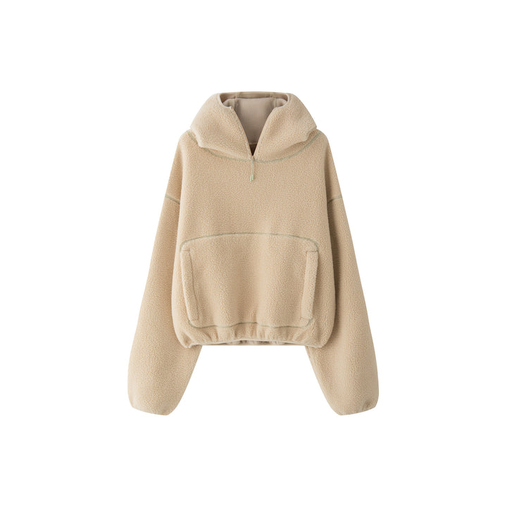Women's Cozy Teddy Fleece Hoodie with High Hood and Kangaroo Pockets
