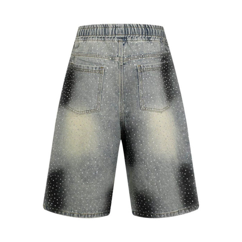 Women's high-waisted denim culotte shorts with comfort waistband and subtle polka dot pattern Amarae