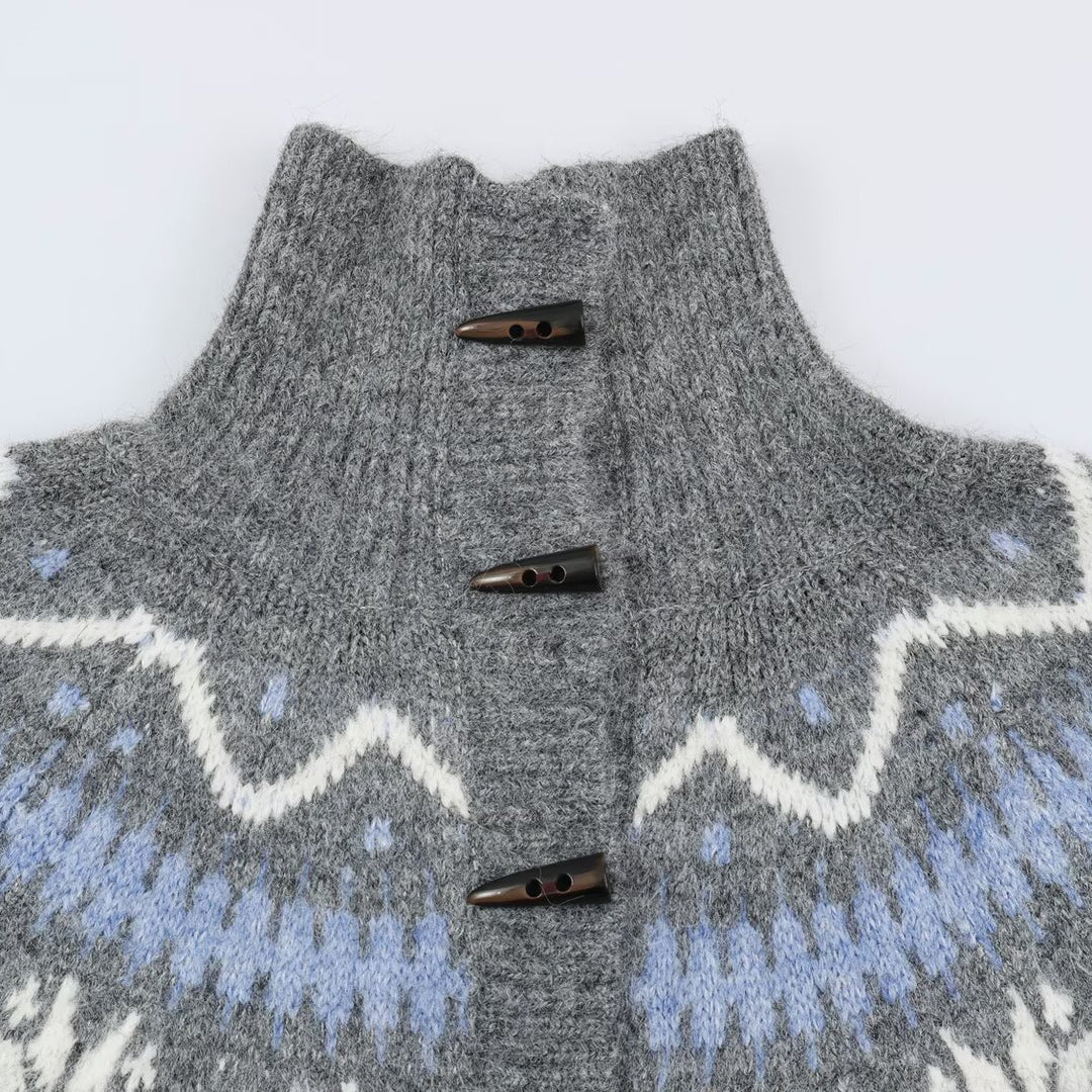 Women’s Norwegian cardigan with stand-up collar and wooden button closures Amarae