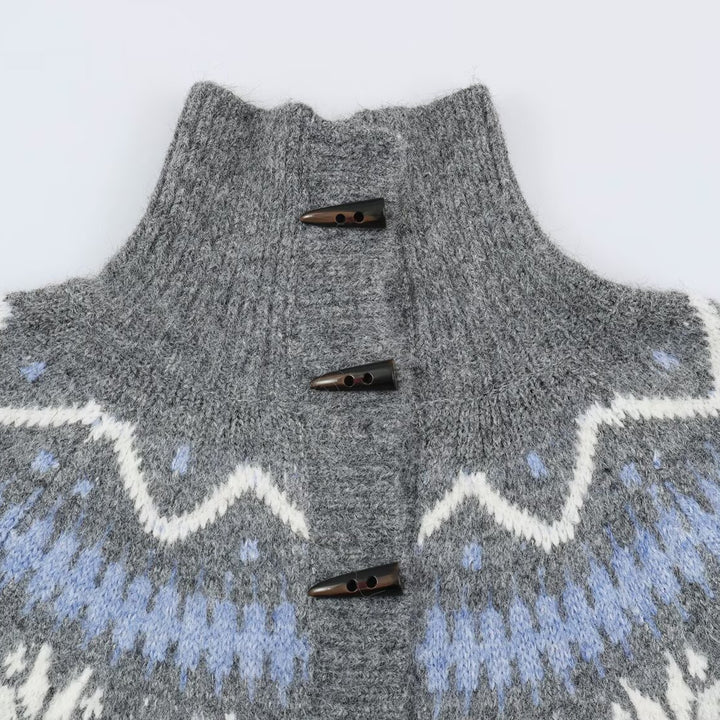 Women’s Norwegian cardigan with stand-up collar and wooden button closures Amarae