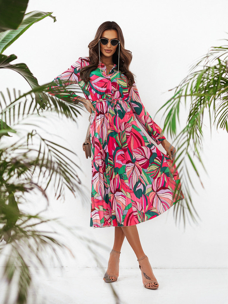 Floral shirt dress for women with self-tie belt Lune London