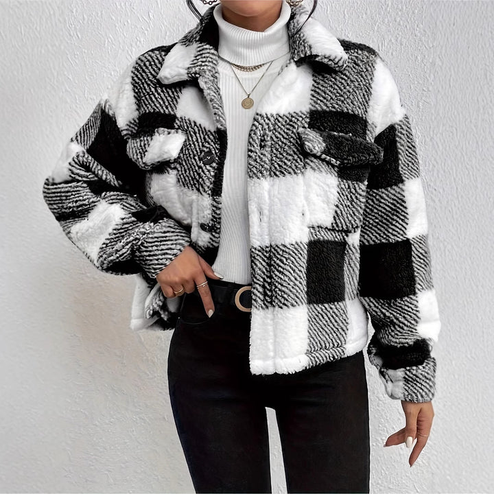 Ladies Cozy Tartan Jacket with Folded Collar Lune London