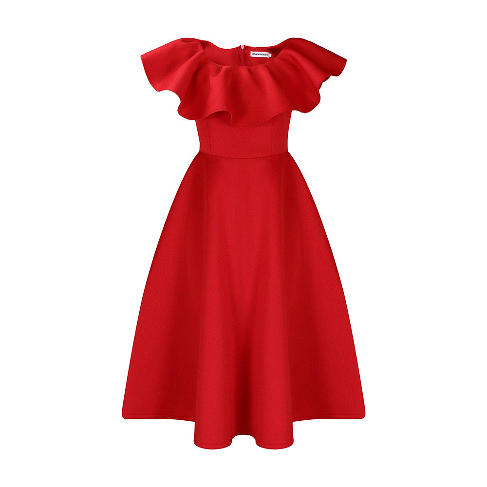 Maxi dress for women with a voluminous collar and a fluid skirt Lune London