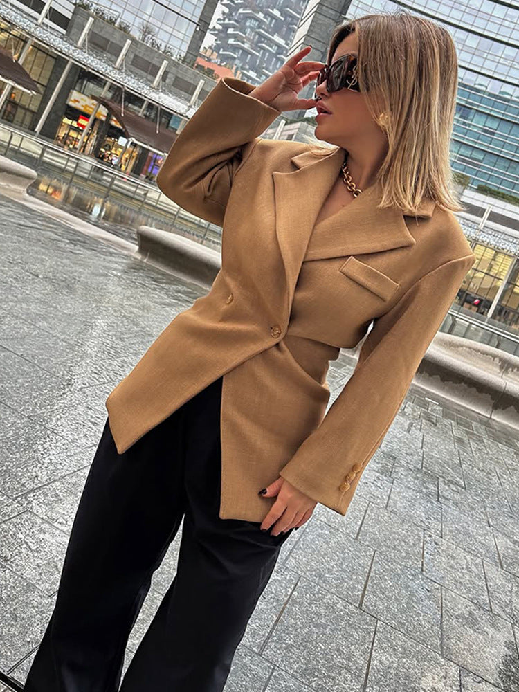 Women's Tailored Wool Blend Blazer with Emphasized Waist and Distinctive Shoulder Area Amarae