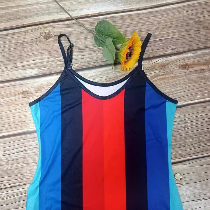 Maxi dress for women with plunging V-neck and elegant striped pattern Lune London