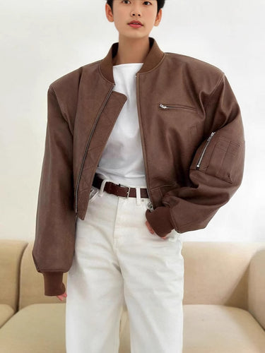 Women's leather bomber jacket with practical zip pockets and elastic waist Amarae