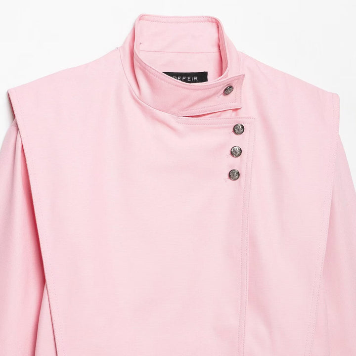 Women's Short Asymmetric Jacket with High Stand-Up Collar and Cape Shoulder Amarae