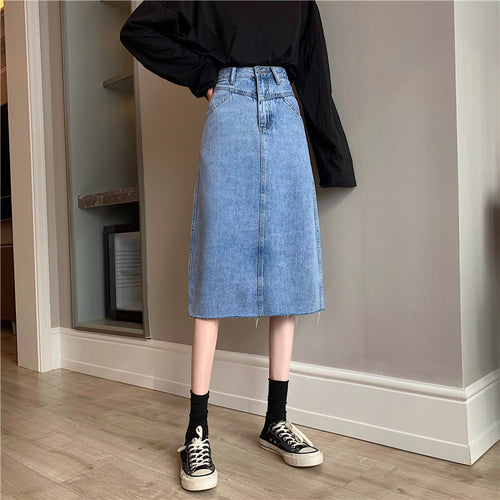 Jupe en denim midi pour dames avec ourlet irrégulier Chic & Stil