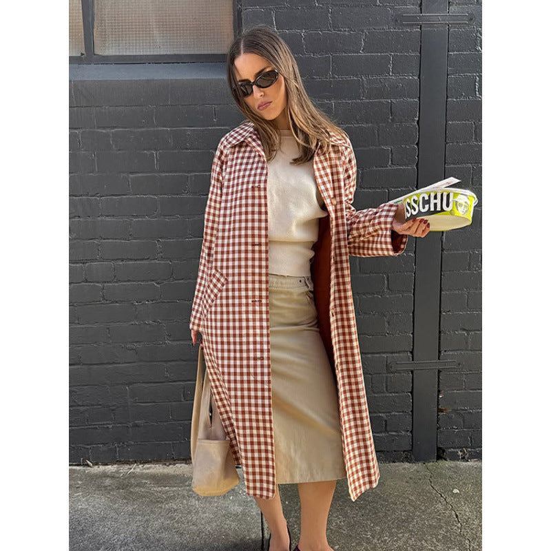 Women's mid-length checked coat in oversized cut with patch pockets Amarae
